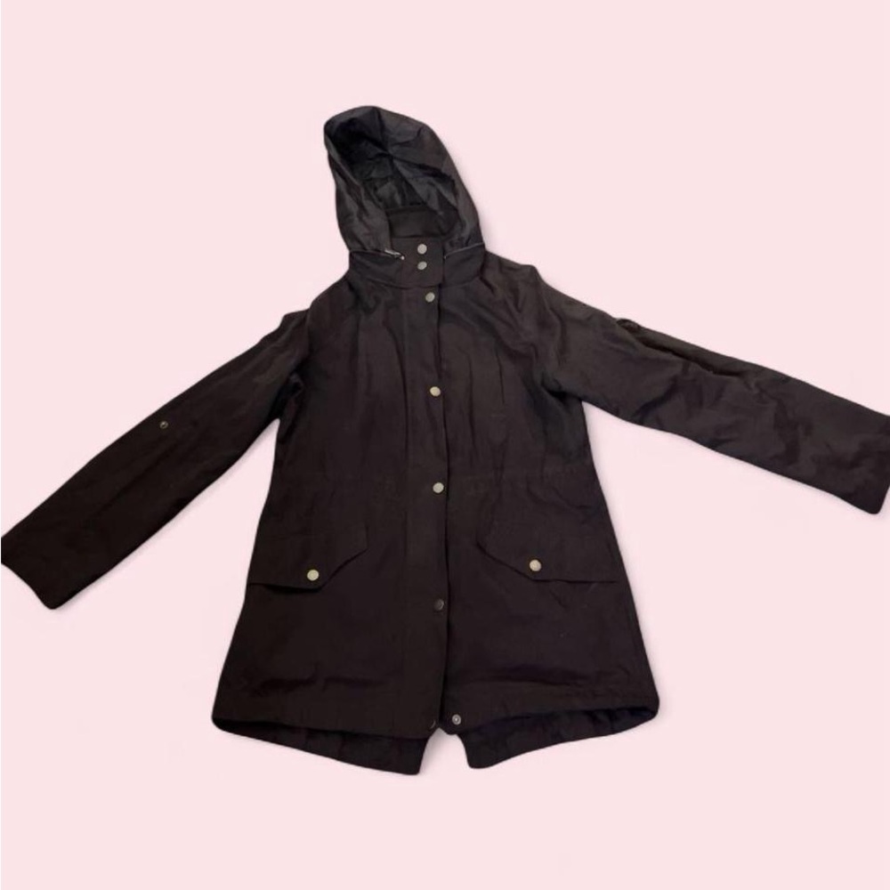 a new day Black Hooded Trench Coat with Snap Front